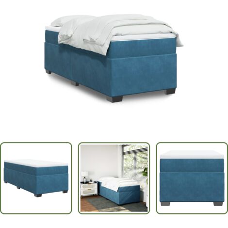 Colchón de muelles -  Cama box spring con colchón terciopelo azul oscuro 90x190 cm