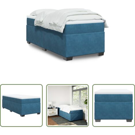 Colchón de muelles -  Cama box spring con colchón terciopelo azul oscuro 90x200 cm