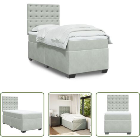 Colchón de muelles -  Cama box spring con colchón terciopelo gris claro 100x200 cm