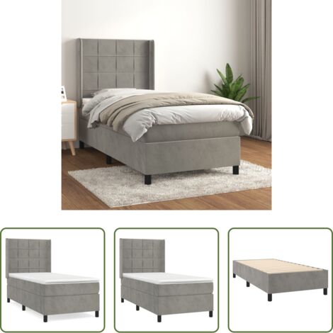 Colchón de muelles -  Cama box spring con colchón terciopelo gris claro 100x200 cm