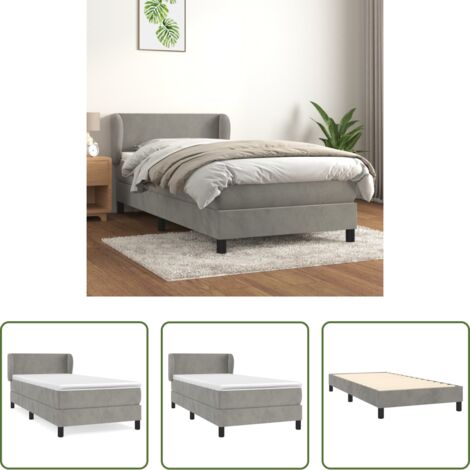 Colchón de muelles -  Cama box spring con colchón terciopelo gris claro 80x200 cm