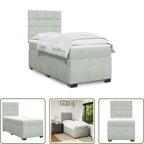Colchón de muelles -  Cama box spring con colchón terciopelo gris claro 80x200 cm