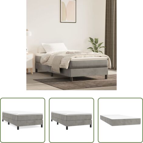 Colchón de muelles -  Cama box spring con colchón terciopelo gris claro 90x190 cm