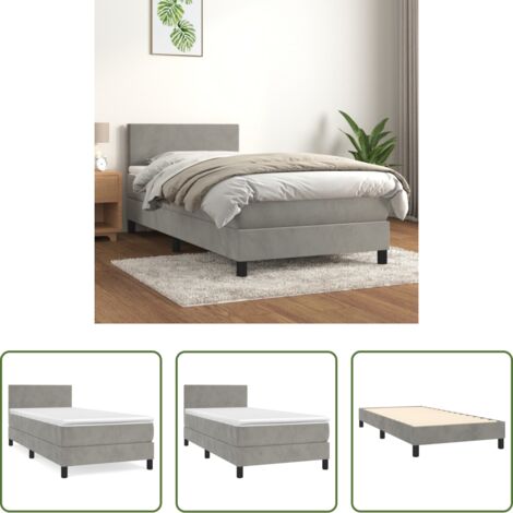 Colchón de muelles -  Cama box spring con colchón terciopelo gris claro 90x190 cm