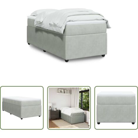 Colchón de muelles -  Cama box spring con colchón terciopelo gris claro 90x190 cm