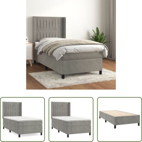 Colchón de muelles -  Cama box spring con colchón terciopelo gris claro 90x190 cm