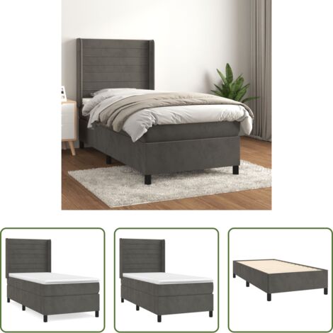 Colchón de muelles -  Cama box spring con colchón terciopelo gris oscuro 100x200 cm