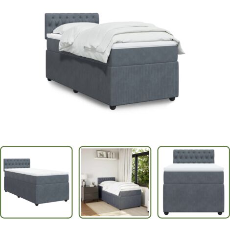 Colchón de muelles -  Cama box spring con colchón terciopelo gris oscuro 90x200 cm