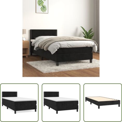 Colchón de muelles -  Cama box spring con colchón terciopelo negro 100x200 cm