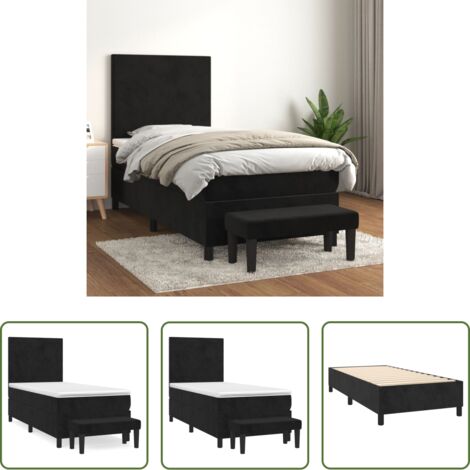 Colchón de muelles -  Cama box spring con colchón terciopelo negro 100x200 cm