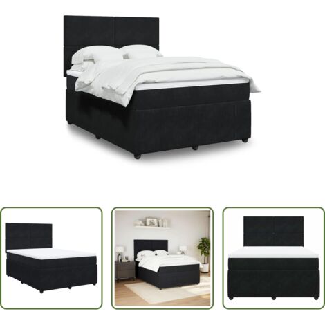 Colchón de muelles -  Cama box spring con colchón terciopelo negro 140x190 cm