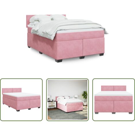 Colchón de muelles -  Cama box spring con colchón terciopelo rosa 160x200 cm