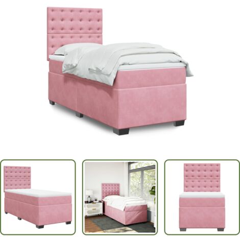 Colchón de muelles -  Cama box spring con colchón terciopelo rosa 80x200 cm