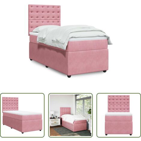 Colchón de muelles -  Cama box spring con colchón terciopelo rosa 90x190 cm