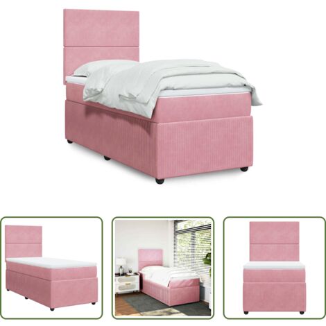 Colchón de muelles -  Cama box spring con colchón terciopelo rosa 90x200 cm