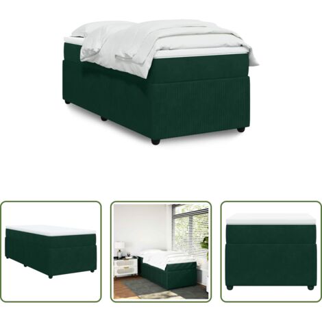 Colchón de muelles -  Cama box spring con colchón terciopelo verde oscuro 100x200 cm