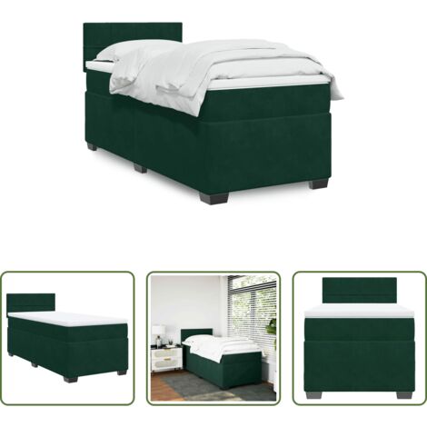 Colchón de muelles -  Cama box spring con colchón terciopelo verde oscuro 100x200 cm