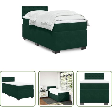 Colchón de muelles -  Cama box spring con colchón terciopelo verde oscuro 100x200 cm