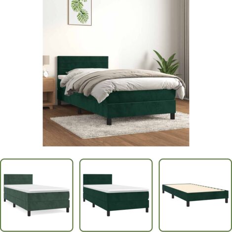 Colchón de muelles -  Cama box spring con colchón terciopelo verde oscuro 90x190 cm