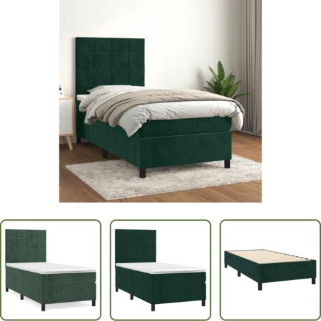 Colchón de muelles -  Cama box spring con colchón terciopelo verde oscuro 90x200 cm