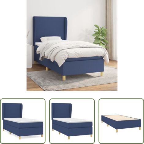 Colchón de muelles ensacados -  Cama box spring con colchón tela azul 100x200 cm