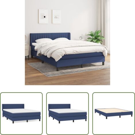 Colchón de muelles ensacados -  Cama box spring con colchón tela azul 140x190 cm