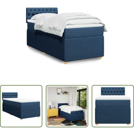 Colchón de muelles ensacados -  Cama box spring con colchón tela azul 90x190 cm