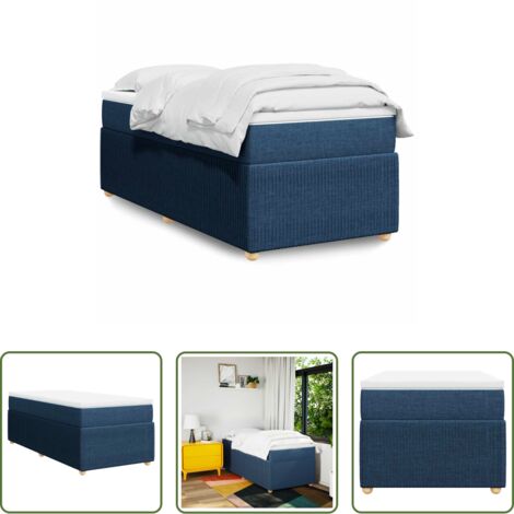 Colchón de muelles ensacados -  Cama box spring con colchón tela azul 90x190 cm