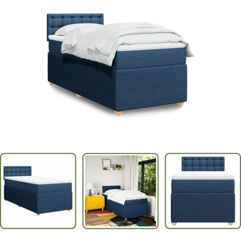 Colchón de muelles ensacados -  Cama box spring con colchón tela azul 90x190 cm