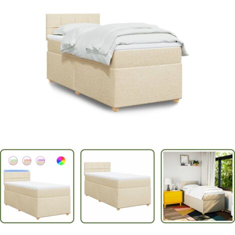Colchón de muelles ensacados -  Cama box spring con colchón tela color crema 90x190 cm