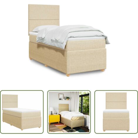 Colchón de muelles ensacados -  Cama box spring con colchón tela color crema 90x190 cm