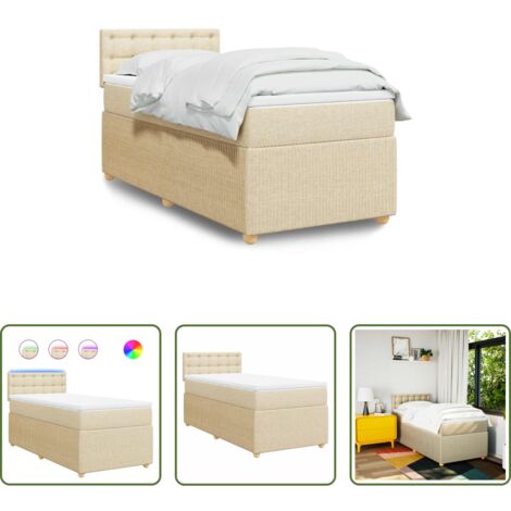 Colchón de muelles ensacados -  Cama box spring con colchón tela color crema 90x200 cm