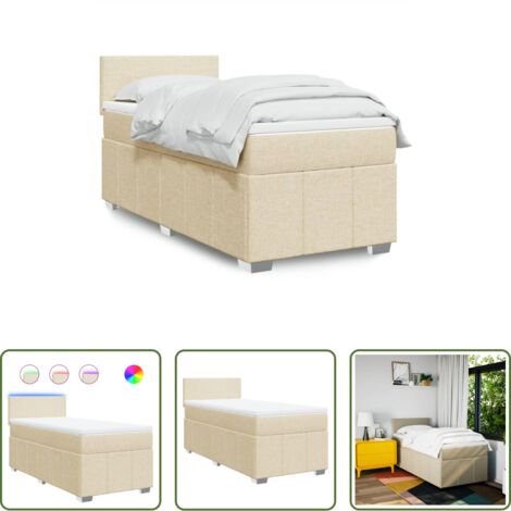 Colchón de muelles ensacados -  Cama box spring con colchón tela color crema 90x200 cm