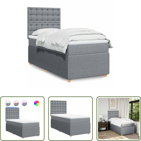 Colchón de muelles ensacados -  Cama box spring con colchón tela gris claro 100x200 cm