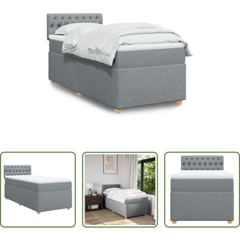 Colchón de muelles ensacados -  Cama box spring con colchón tela gris claro 100x200 cm