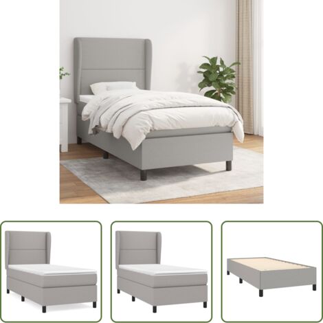 Colchón de muelles ensacados -  Cama box spring con colchón tela gris claro 90x190 cm