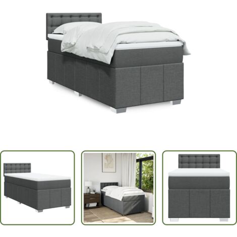 Colchón de muelles ensacados -  Cama box spring con colchón tela gris oscuro 90x190 cm