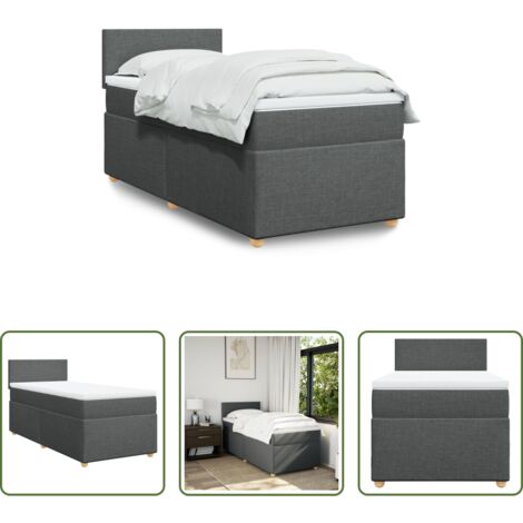 Colchón de muelles ensacados -  Cama box spring con colchón tela gris oscuro 90x200 cm