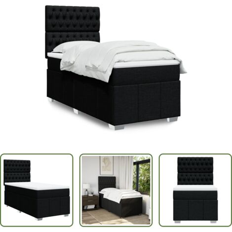 Colchón de muelles ensacados -  Cama box spring con colchón tela negro 80x200 cm