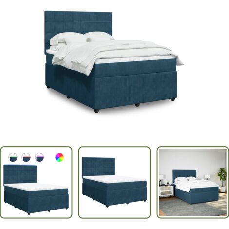 Colchón de muelles ensacados -  Cama box spring con colchón terciopelo azul 140x190 cm