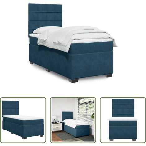 Colchón de muelles ensacados -  Cama box spring con colchón terciopelo azul 90x200 cm