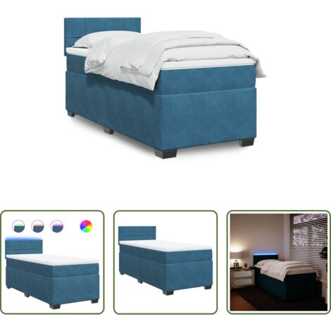 Colchón de muelles ensacados -  Cama box spring con colchón terciopelo azul 90x200 cm