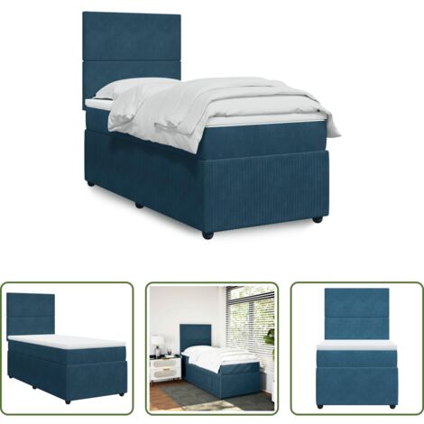 Colchón de muelles ensacados -  Cama box spring con colchón terciopelo azul oscuro 100x200 cm
