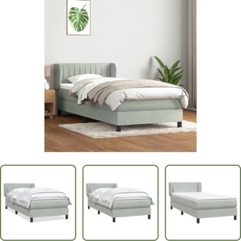 Colchón de muelles ensacados -  Cama box spring con colchón terciopelo gris claro 80x210 cm