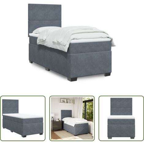 Colchón de muelles ensacados -  Cama box spring con colchón terciopelo gris oscuro 80x200 cm