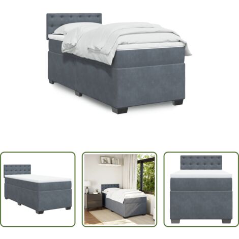 Colchón de muelles ensacados -  Cama box spring con colchón terciopelo gris oscuro 90x190 cm