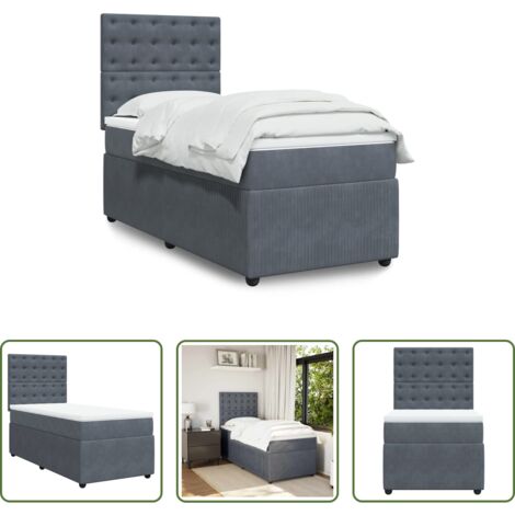 Colchón de muelles ensacados -  Cama box spring con colchón terciopelo gris oscuro 90x190 cm