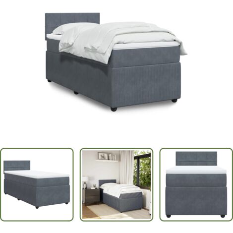 Colchón de muelles ensacados -  Cama box spring con colchón terciopelo gris oscuro 90x190 cm