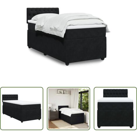 Colchón de muelles ensacados -  Cama box spring con colchón terciopelo negro 80x200 cm