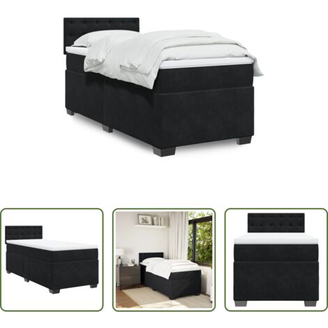 Colchón de muelles ensacados -  Cama box spring con colchón terciopelo negro 90x200 cm